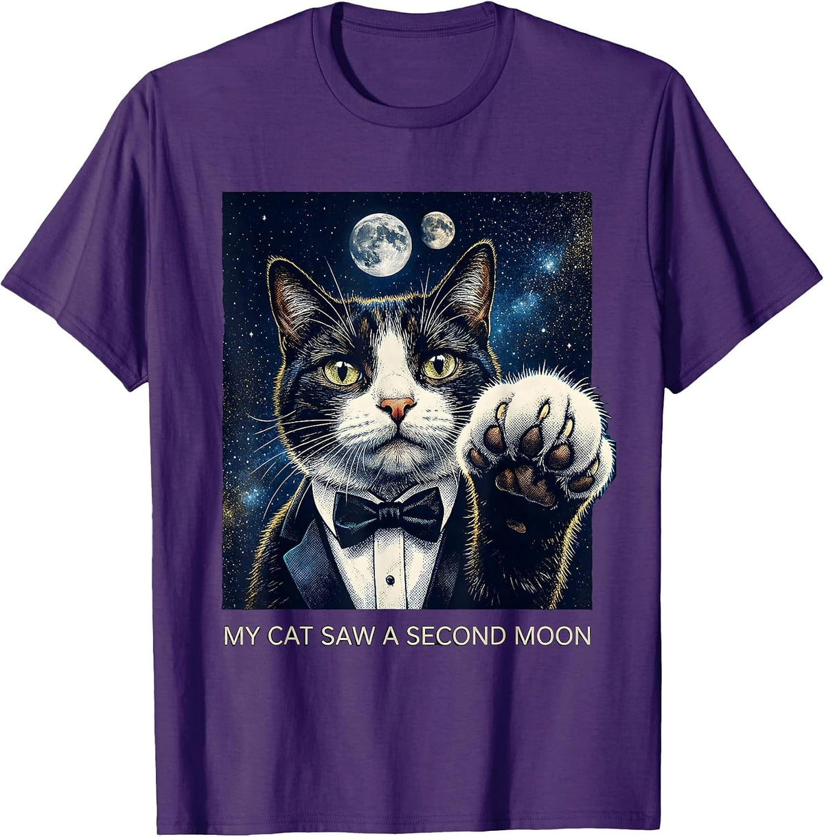 My Cat Saw A Second Moon Cosmic Funny Cat Meme Gift For Cat T-Shirt - Purple