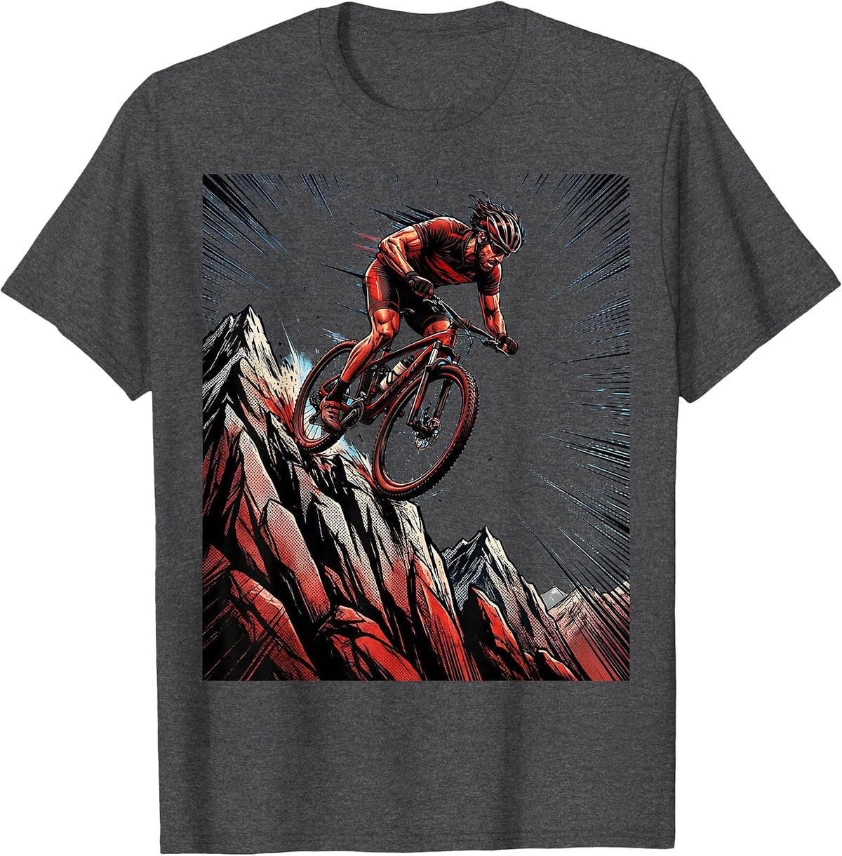 Men's Cyclist Cresting Mountain Summit Graphic T-Shirt - Dark Heather Grey