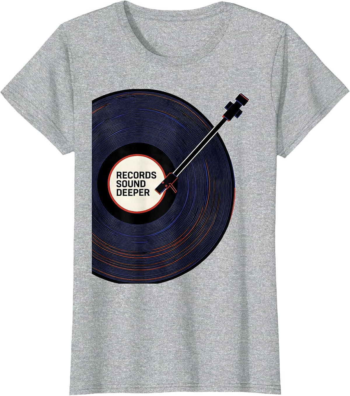 Records Sound Deeper Geometric Vinyl Record DJ Music Lover T-Shirt - Heather Grey