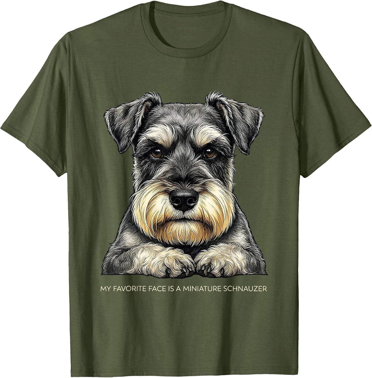 Men's My Favorite Face Is A Miniature Schnauzer Dog Lover T-Shirt - Olive Green