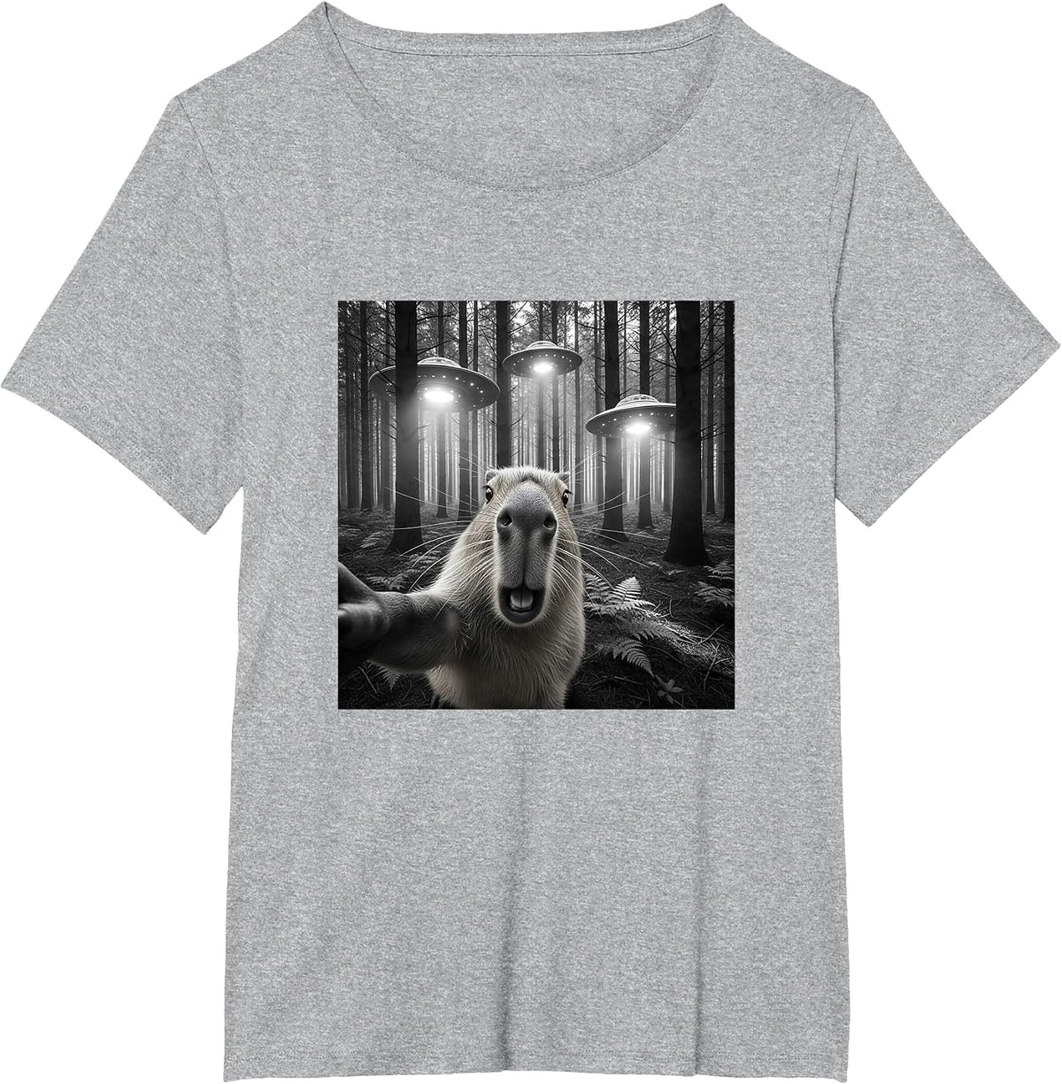Funny Capybara Selfie with Alien UFO for Men Women Kid T-Shirt - Heather Grey