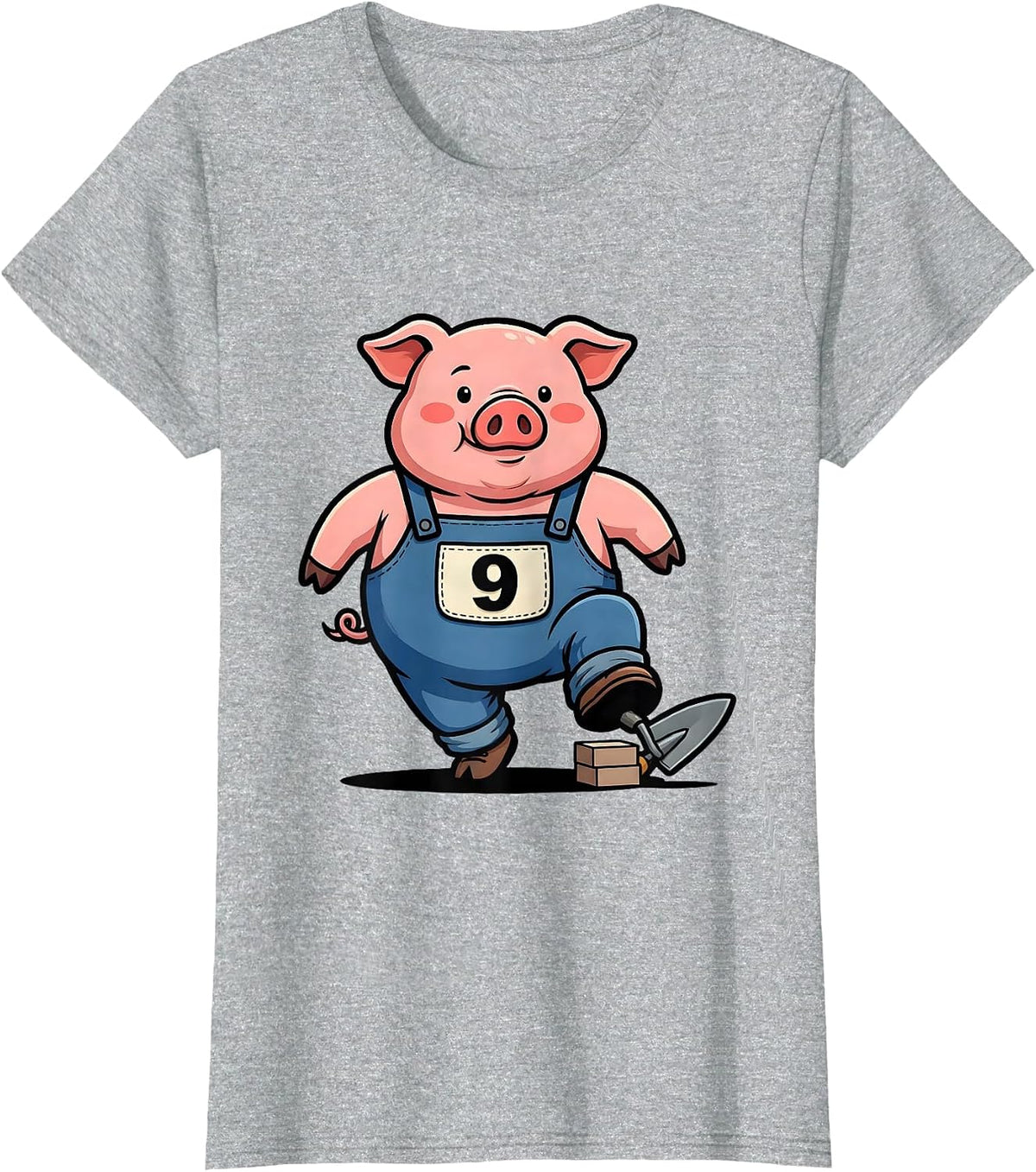 9 Cartoon Pig Lover Halloween Costume Humor T-Shirt - Heather Grey