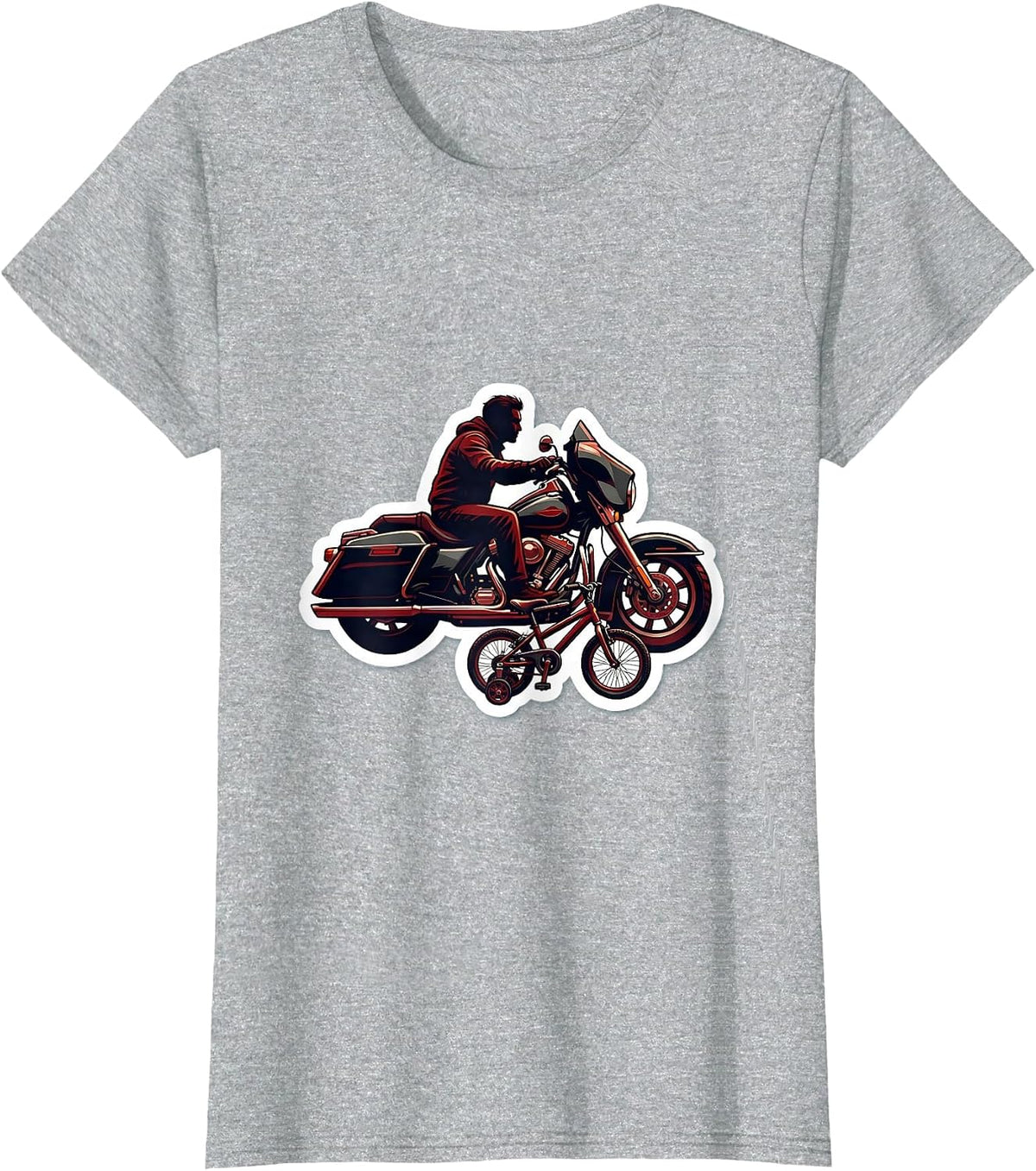 Dad and Son Motorcycle Bicycle Riding Duo T-Shirt - Heather Grey