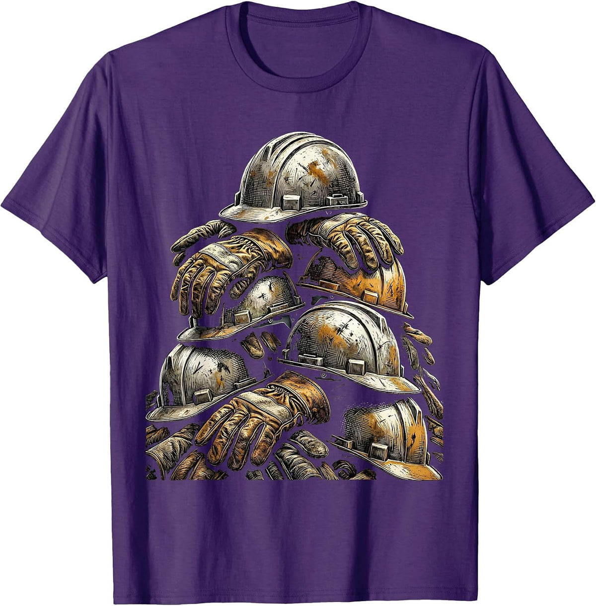 Blue Collar Work Gloves and Helmets Graphic T-Shirt - Purple