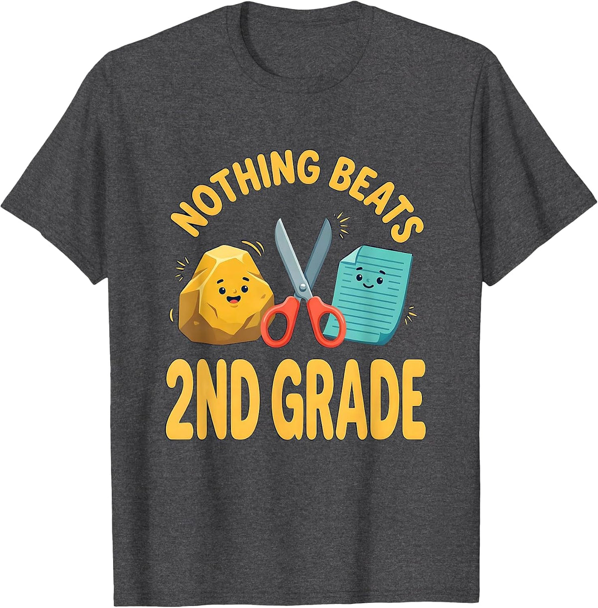 Nothing Beats 2nd Grade Back to School Rock Paper Scissors T-Shirt - Dark Heather Grey