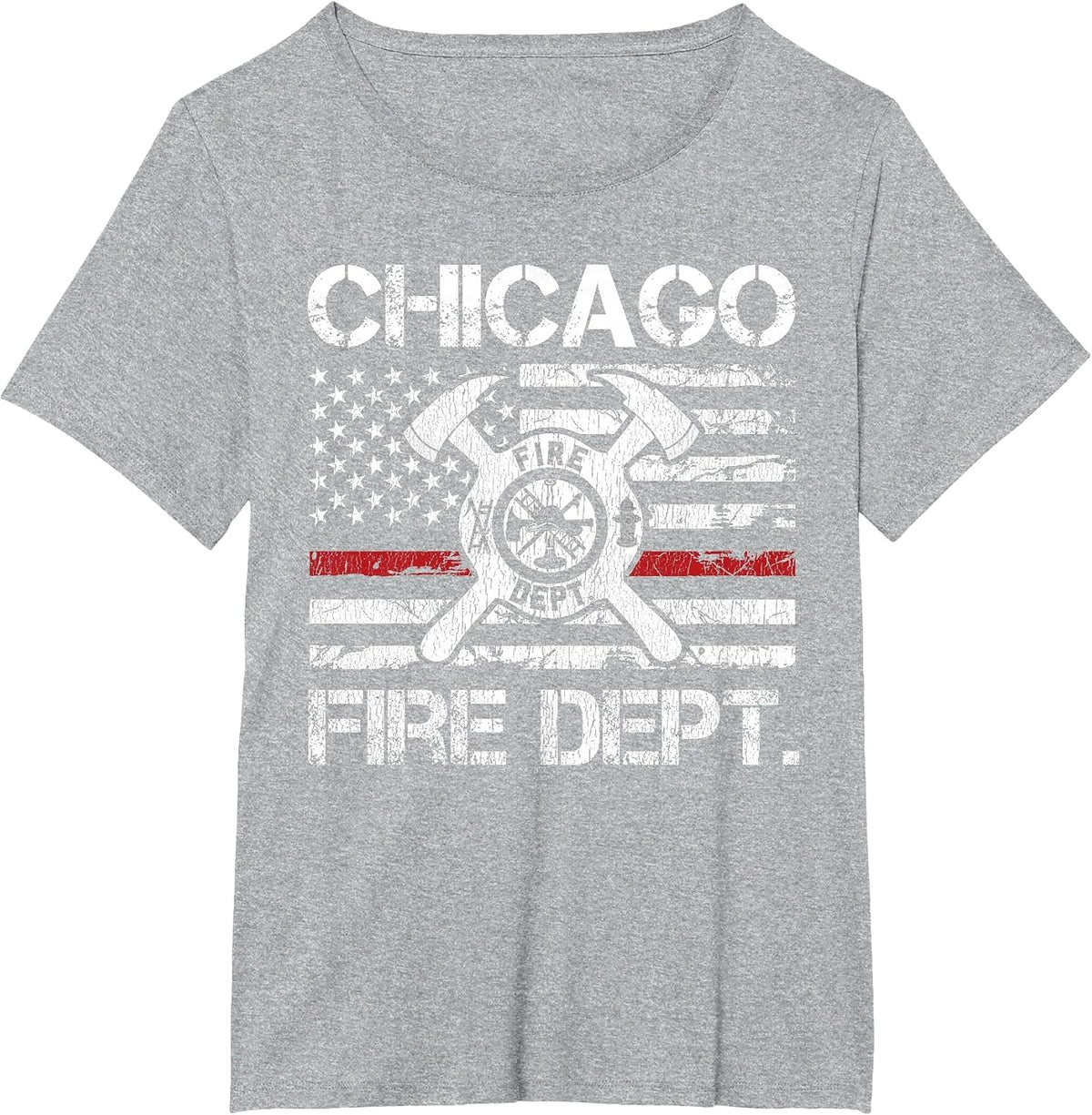 Chicago Illinois Fire Department Thin Red Line Fireman T-Shirt - Heather Grey