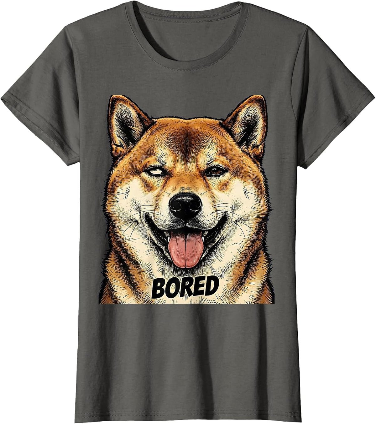Women's Bored Comic Book Shiba Inu Doge Meme Humor T-Shirt - Asphalt Grey