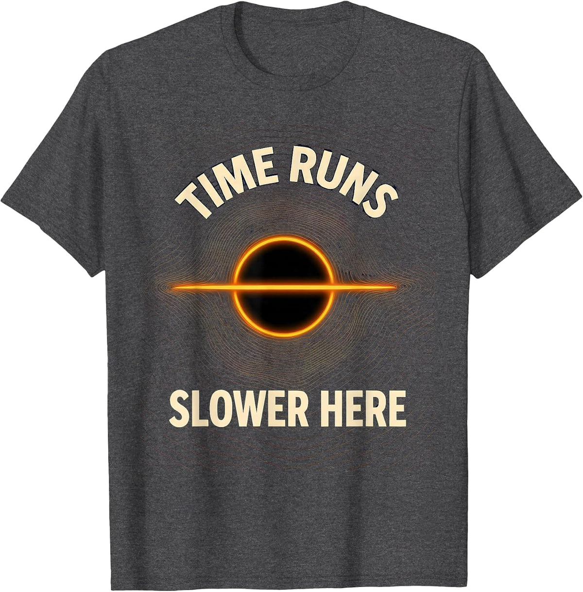 Men's Time Runs Slower Here Topographic Black Hole Physics T-Shirt - Dark Heather Grey