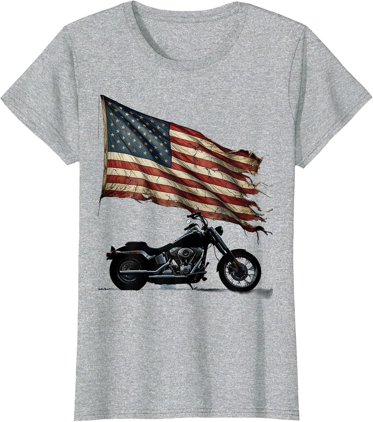 Patriotic Vintage Motorcycle Flag Cape Graphic T-Shirt - Heather Grey