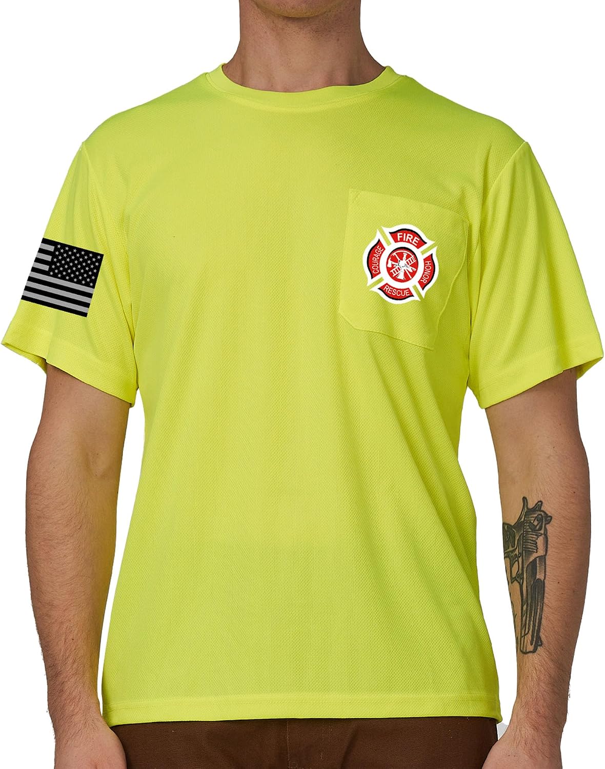 A-SAFETY Hi-Vis Reflective Shirt for Men -Long Sleeve Construction Work T-Shirt, Safety Apparel Sizes XS-6XL - Yellow-f