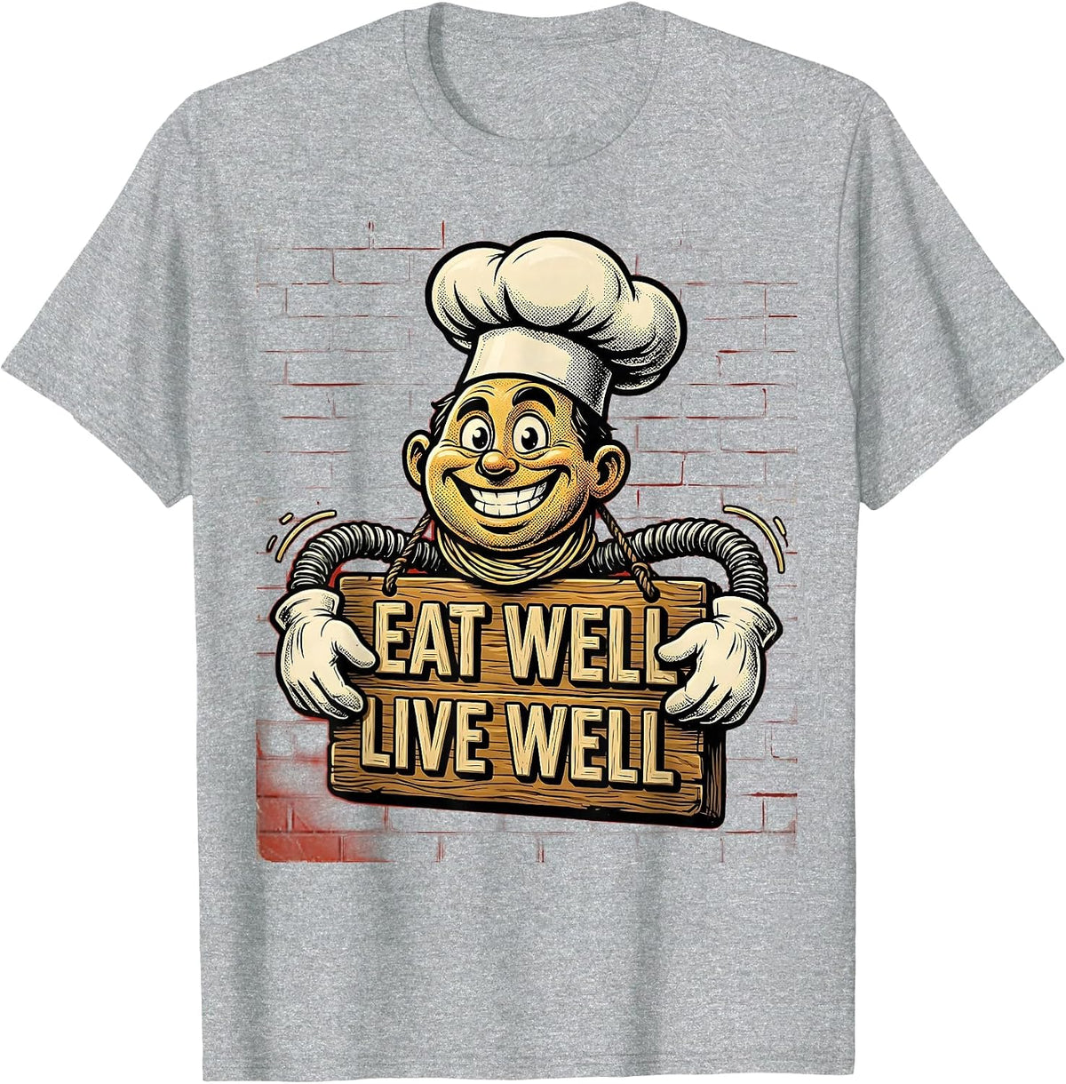 Men's Eat Well Live Well Chef Culinary Design T-Shirt - Heather Grey