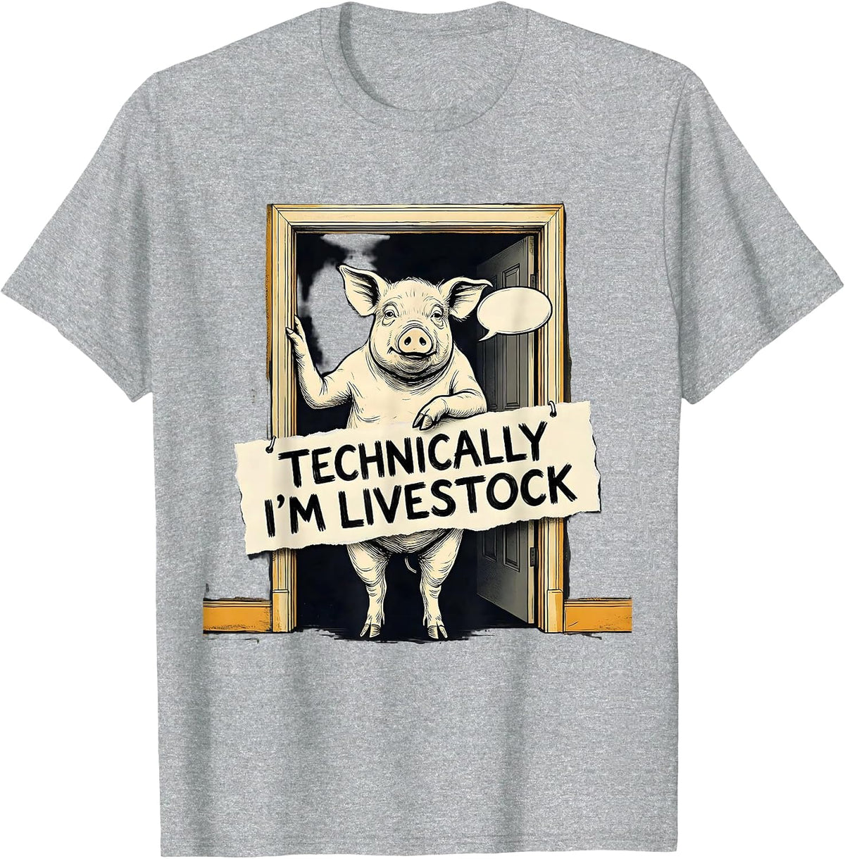Men's Technically I'm Livestock Funny Pig Lover Farm Animal Humor T-Shirt - Heather Grey