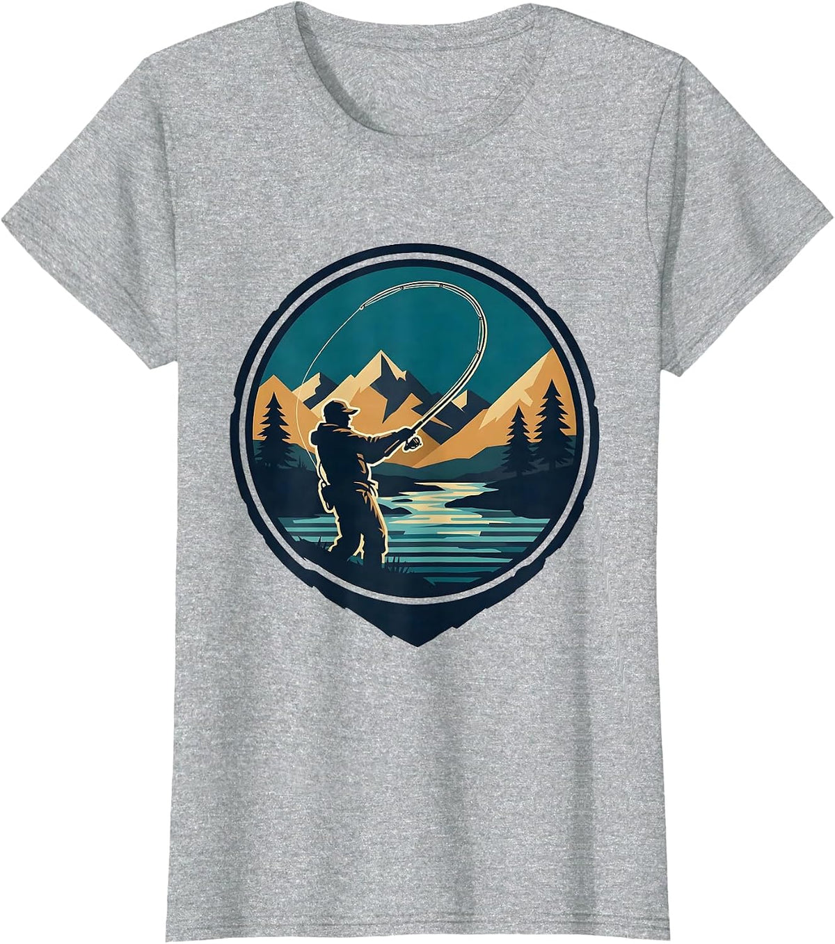 Fly Fishing Cast Loop Over Mountain Stream T-Shirt - Heather Grey