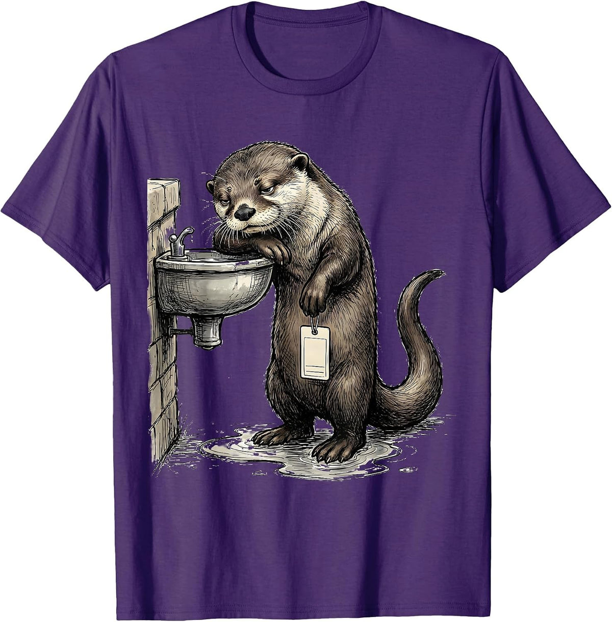 Men's Otter Drinking Fountain Funny Sea Animal Lover Humor T-Shirt - Purple