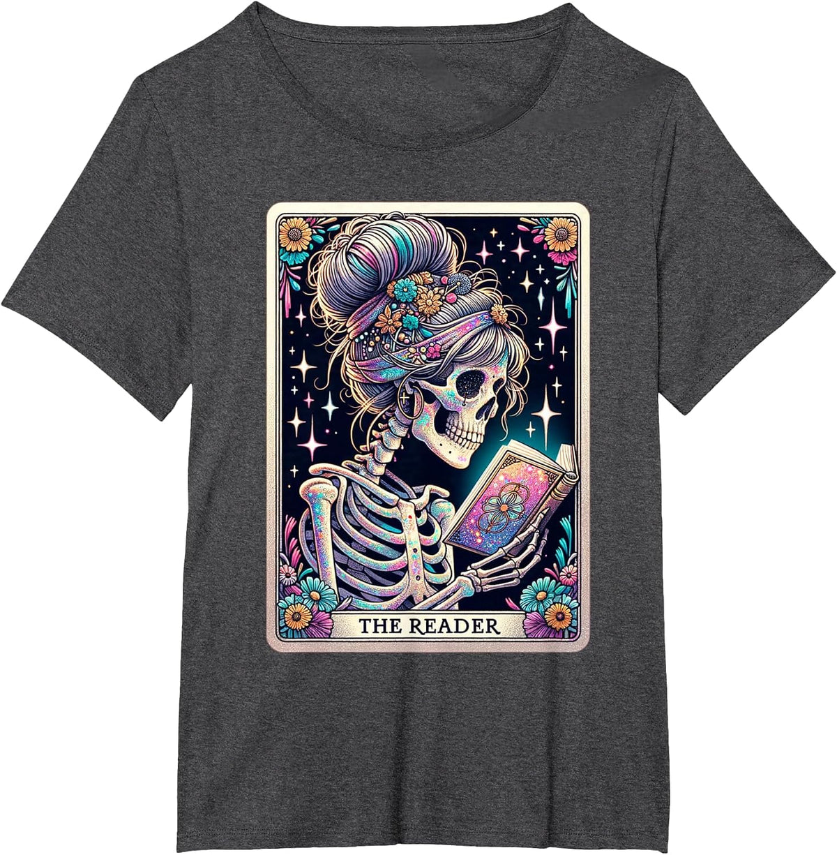 The Reader Funny Tarot Card Women Book Lover Librarian Read T-Shirt - Dark Heather Grey