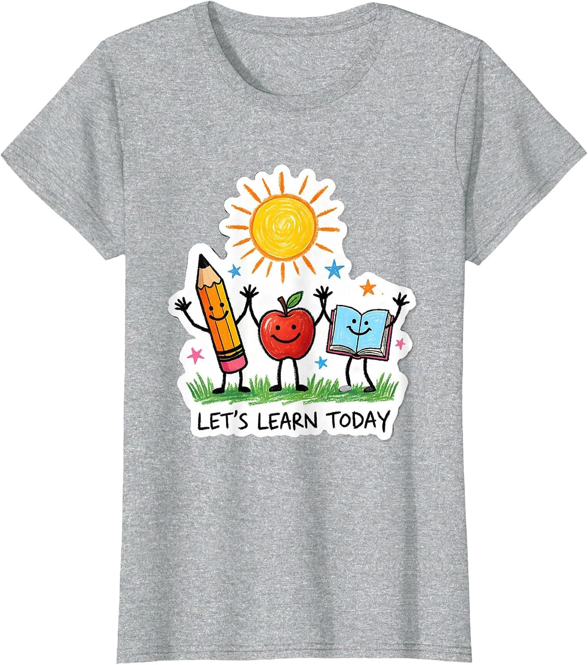 Let's Learn Today Naive Kidcore Teacher Back to School T-Shirt - Heather Grey