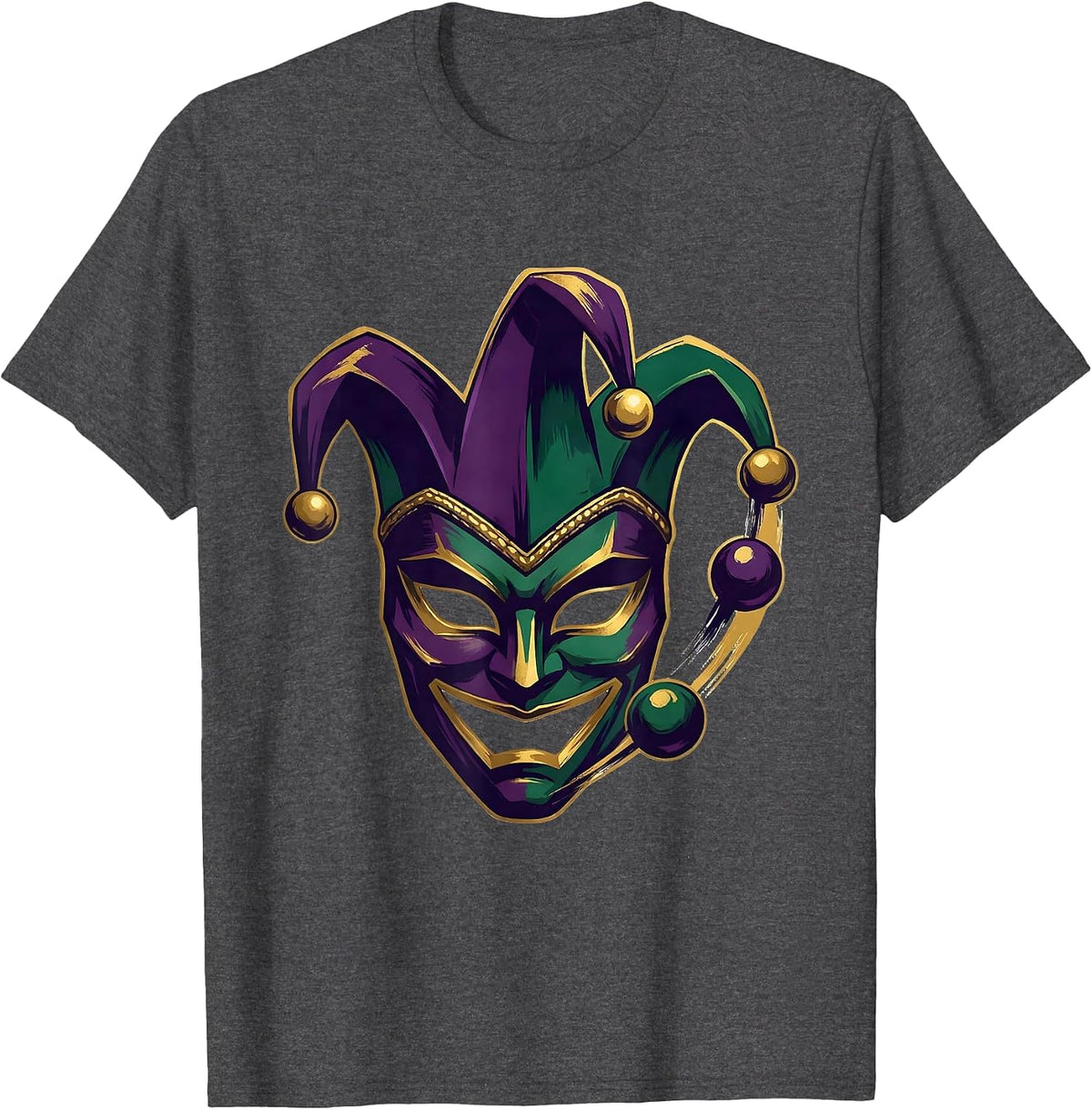 Oversized Jester Mask Carnival Party Mardi Gras T-Shirt - Dark Heather Grey