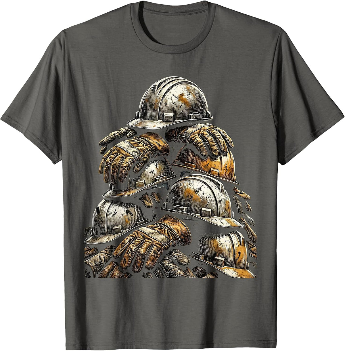 Blue Collar Work Gloves and Helmets Graphic T-Shirt - Asphalt Grey