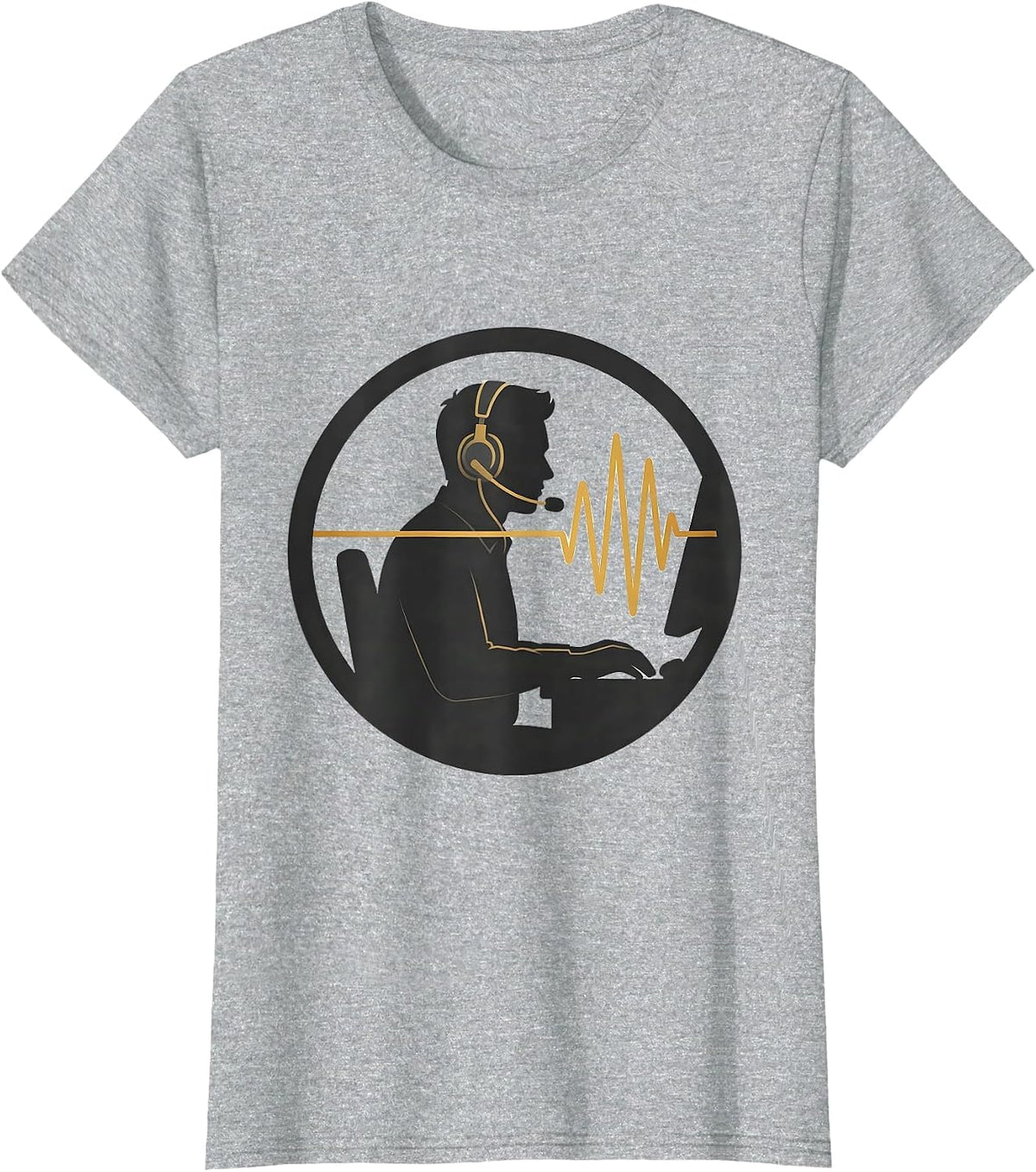 Women's Seated Dispatcher Badge Thin Gold Line Appreciation Gift T-Shirt - Heather Grey