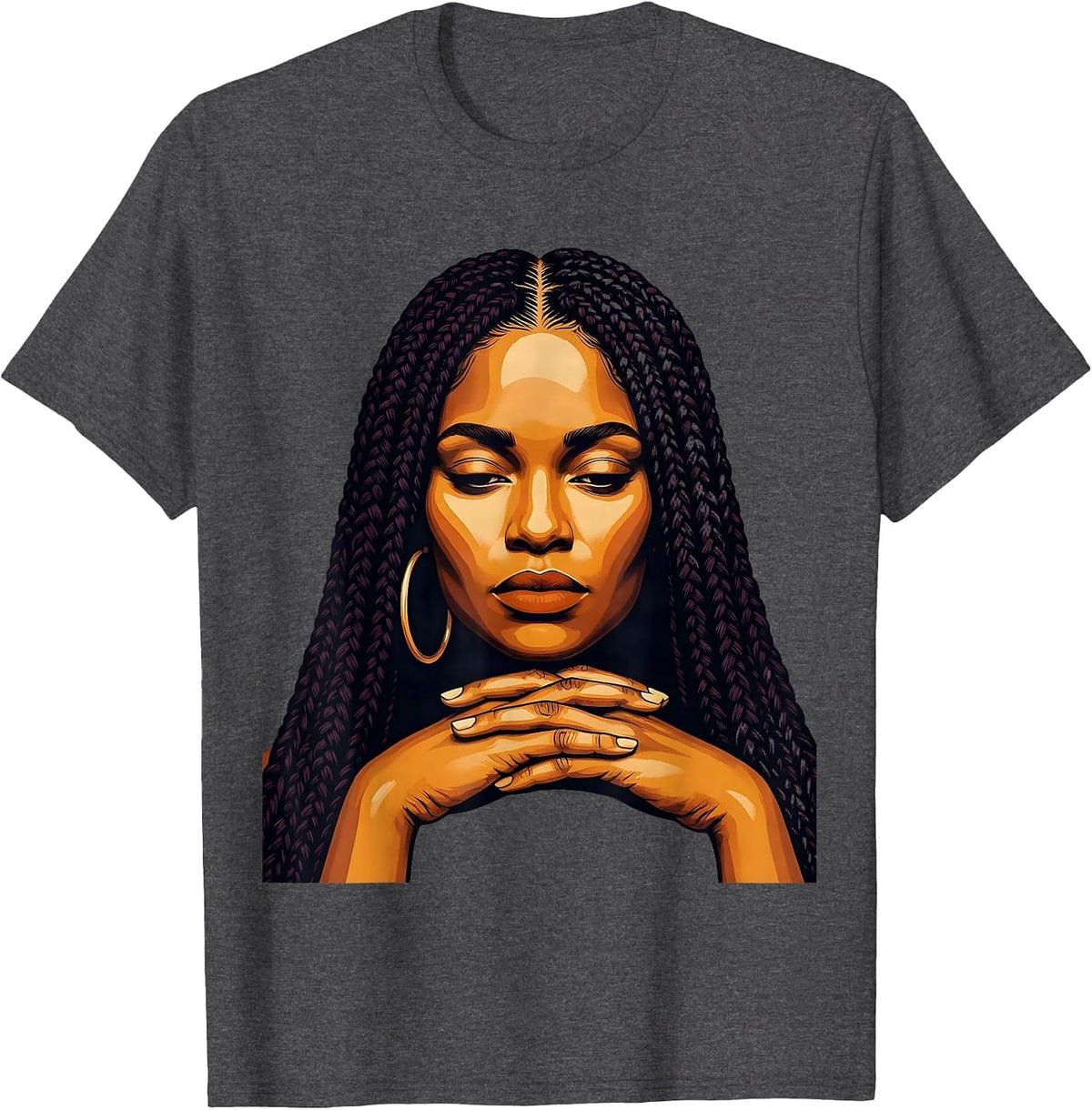 Men's Black Woman Braids Screenprint Unapologetic Pride T-Shirt - Dark Heather Grey