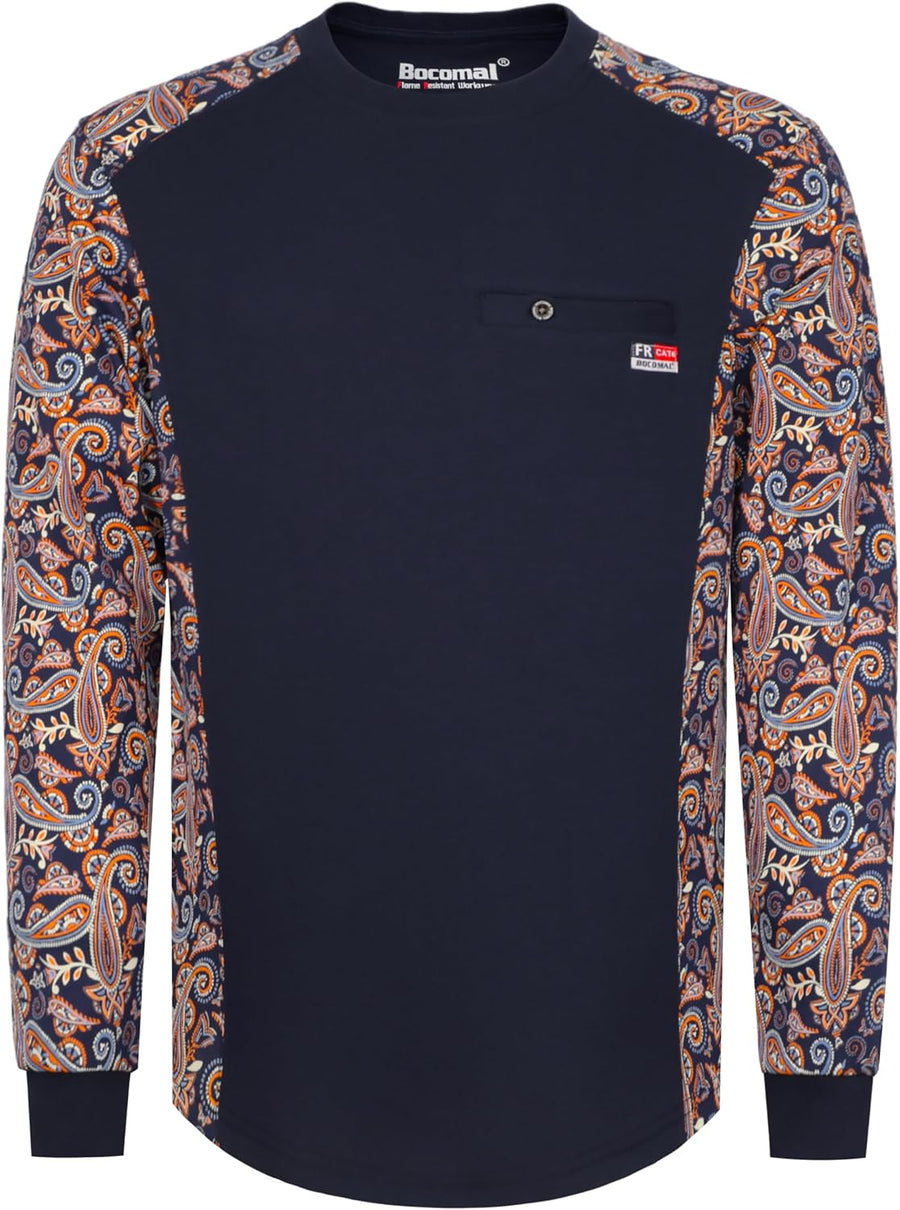 BOCOMAL FR Shirts Crewneck 5.5oz Paisley Camo Two-Tone Long Sleeve CAT2 - Paisley Navy 1031