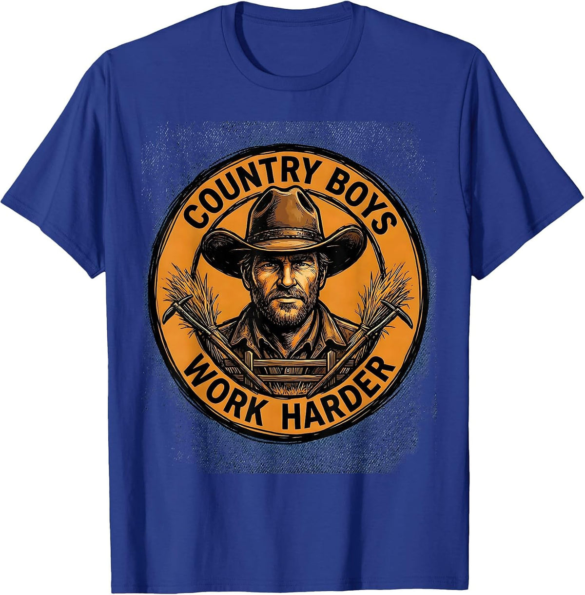 Country Boys Work Harder Rural Pride Design T-Shirt - Royal Blue