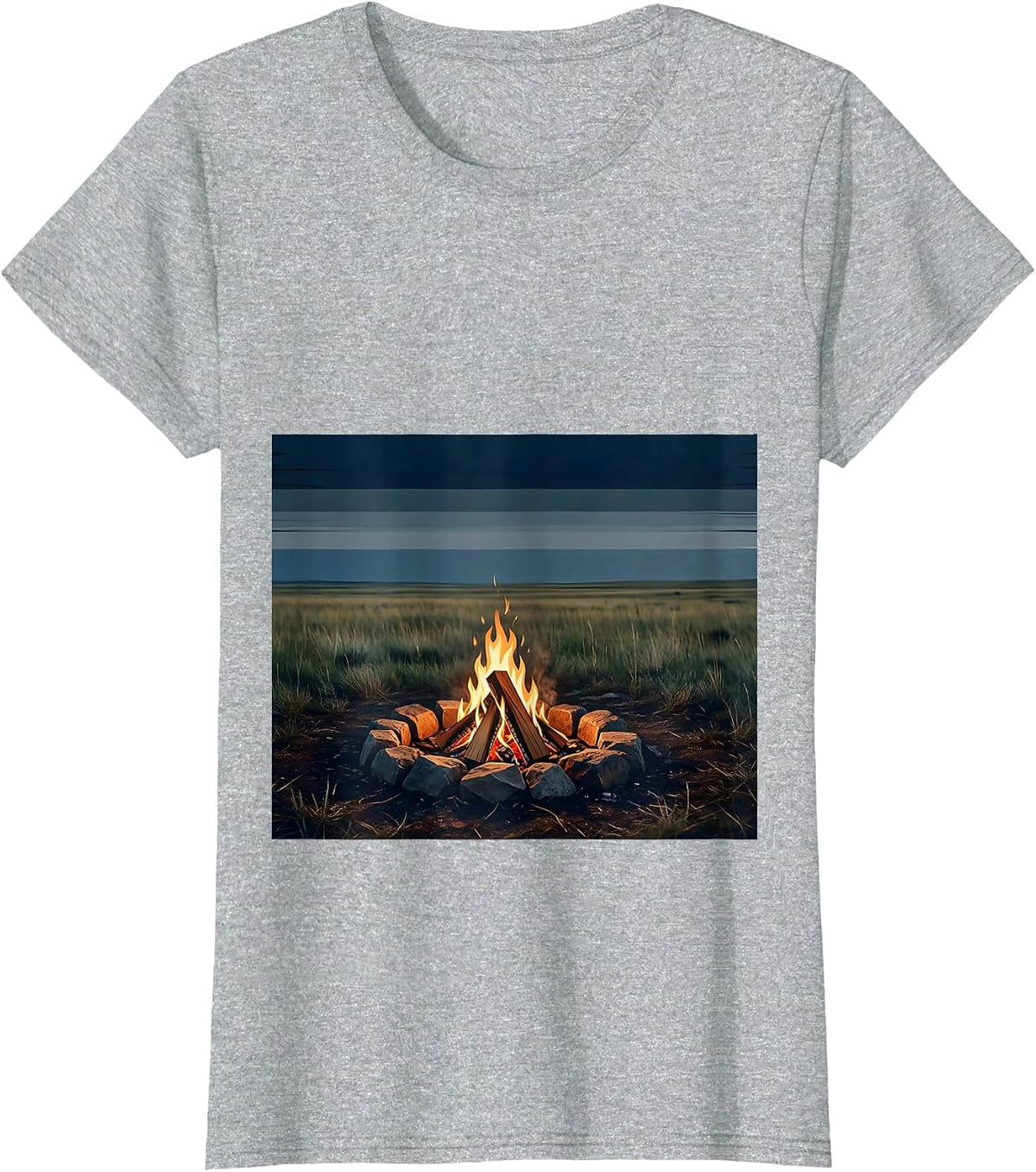 Women's Lone Campfire Burning in the Wild Wilderness T-Shirt - Heather Grey