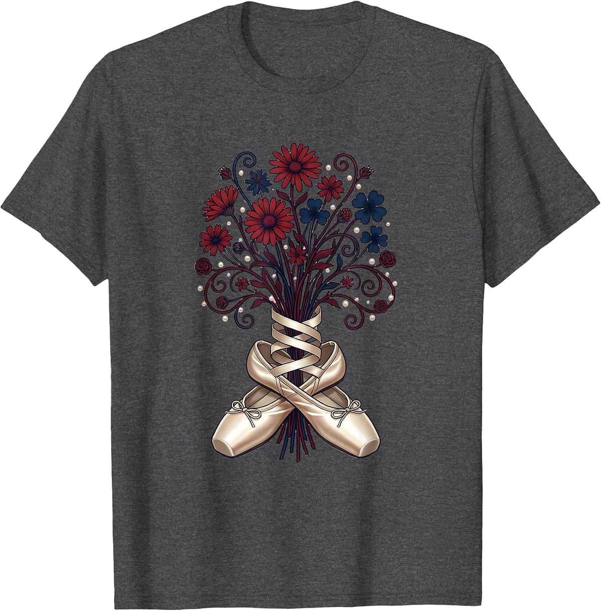 Patriotic Wildflower Picker Red White Blue T-Shirt - Dark Heather Grey
