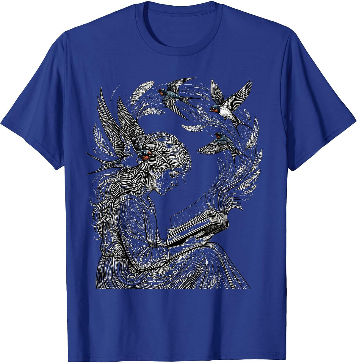 Men's Autism Awareness Reading Girl Birds Illustration T-Shirt - Royal Blue