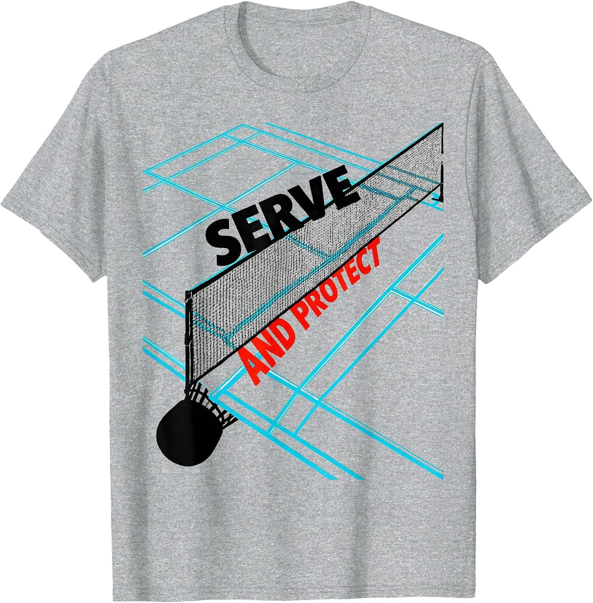 Men's Serve And Protect New Wave Typography Racket Sport Player T-Shirt - Heather Grey