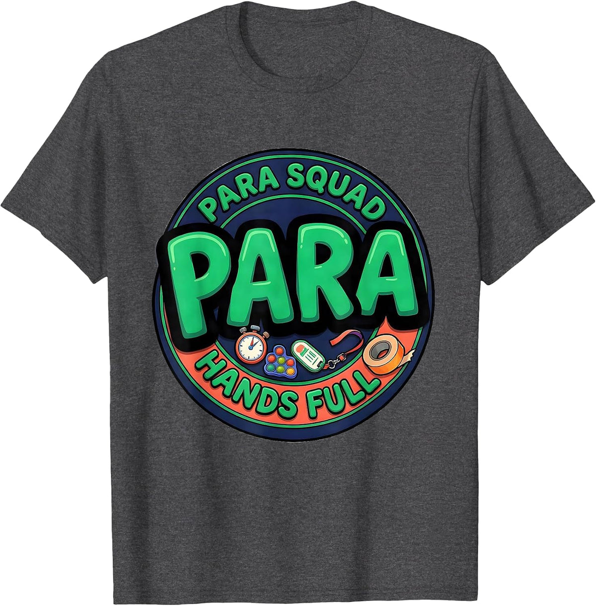 Men's Para Squad Hands Full Bold Cartoon Back To School T-Shirt - Dark Heather Grey