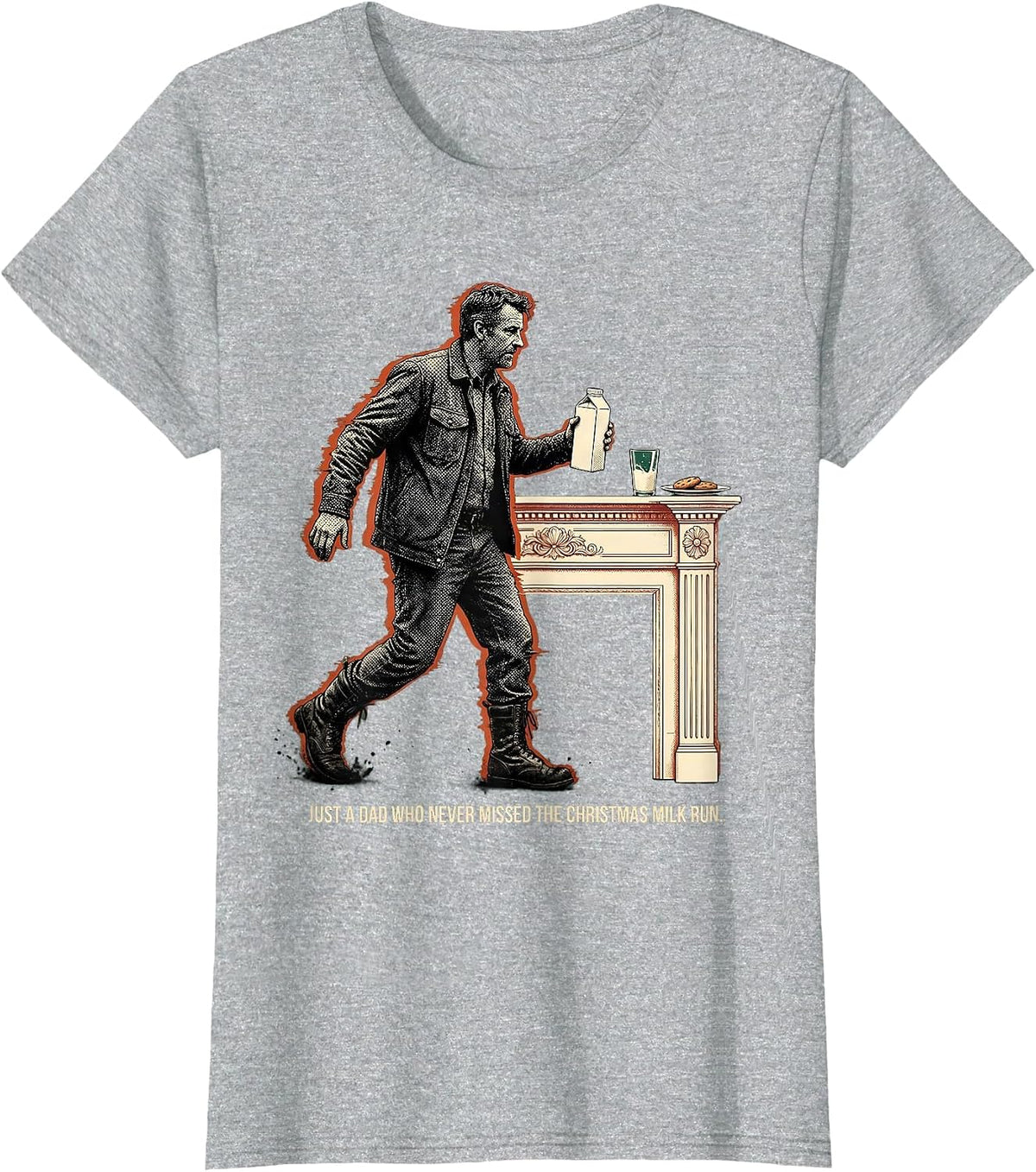 Women's Just A Dad Who Never Missed The Christmas Milk Run Funny T-Shirt - Heather Grey