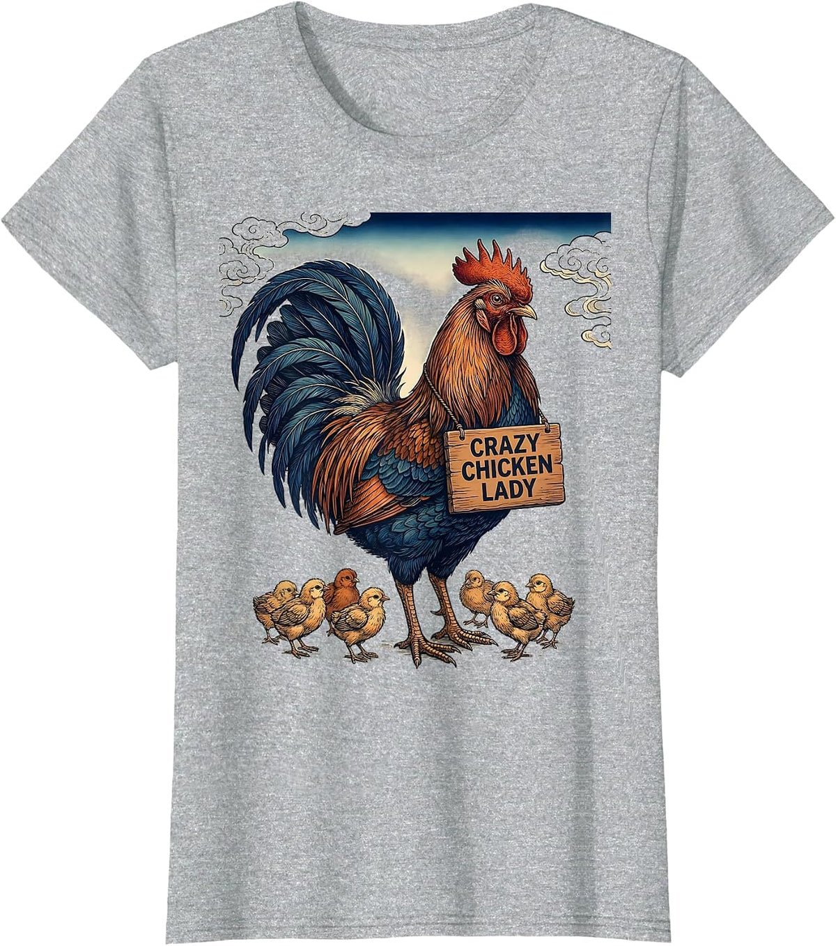 Women's Crazy Chicken Lady Funny Chicken Design T-Shirt - Heather Grey