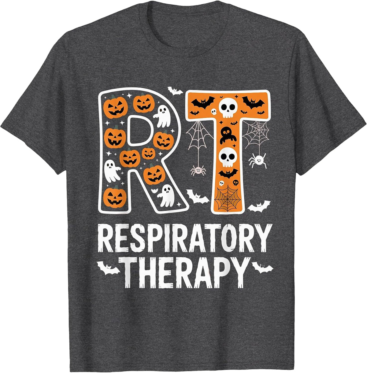 Respiratory Therapist Halloween Ghost Pumpkin RT Nurse Tees T-Shirt - Dark Heather Grey