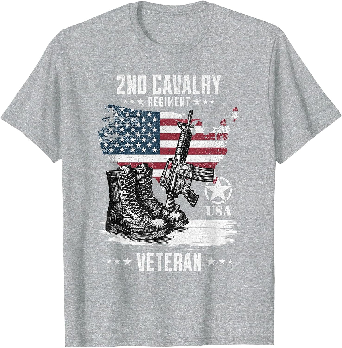 2nd Cavalry Regiment Veteran Military Veteran Distressed T-Shirt - Heather Grey