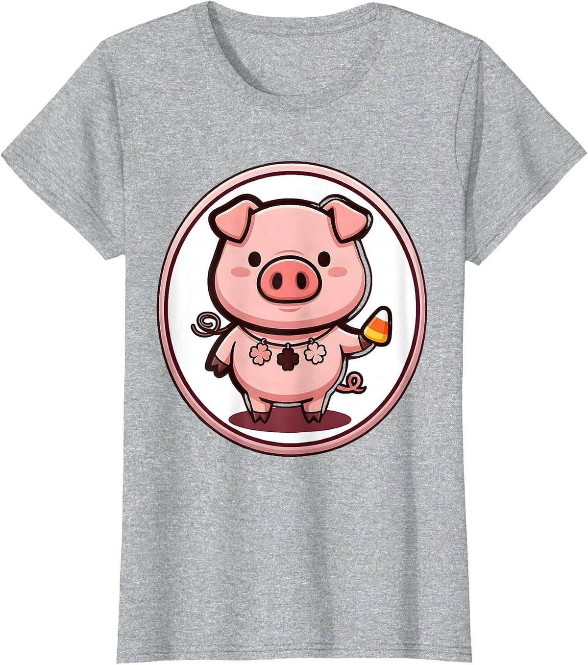 Pig Badge Cartoon Animal Lover Halloween Costume T-Shirt - Heather Grey