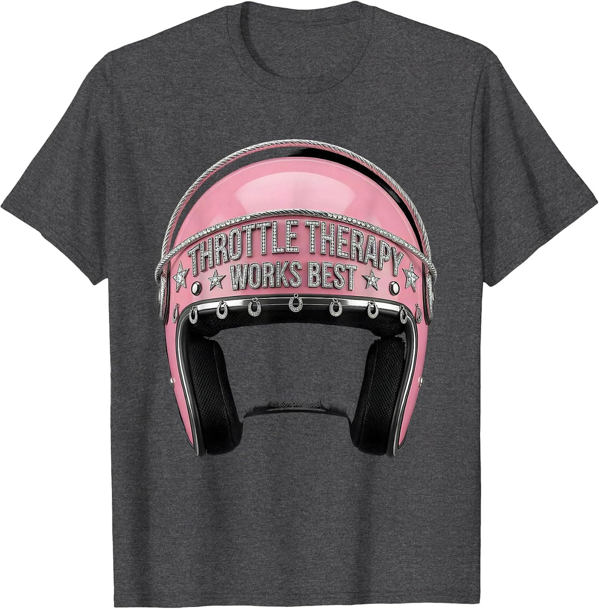 Men's Throttle Therapy Works Best Motorcycle Design T-Shirt - Dark Heather Grey