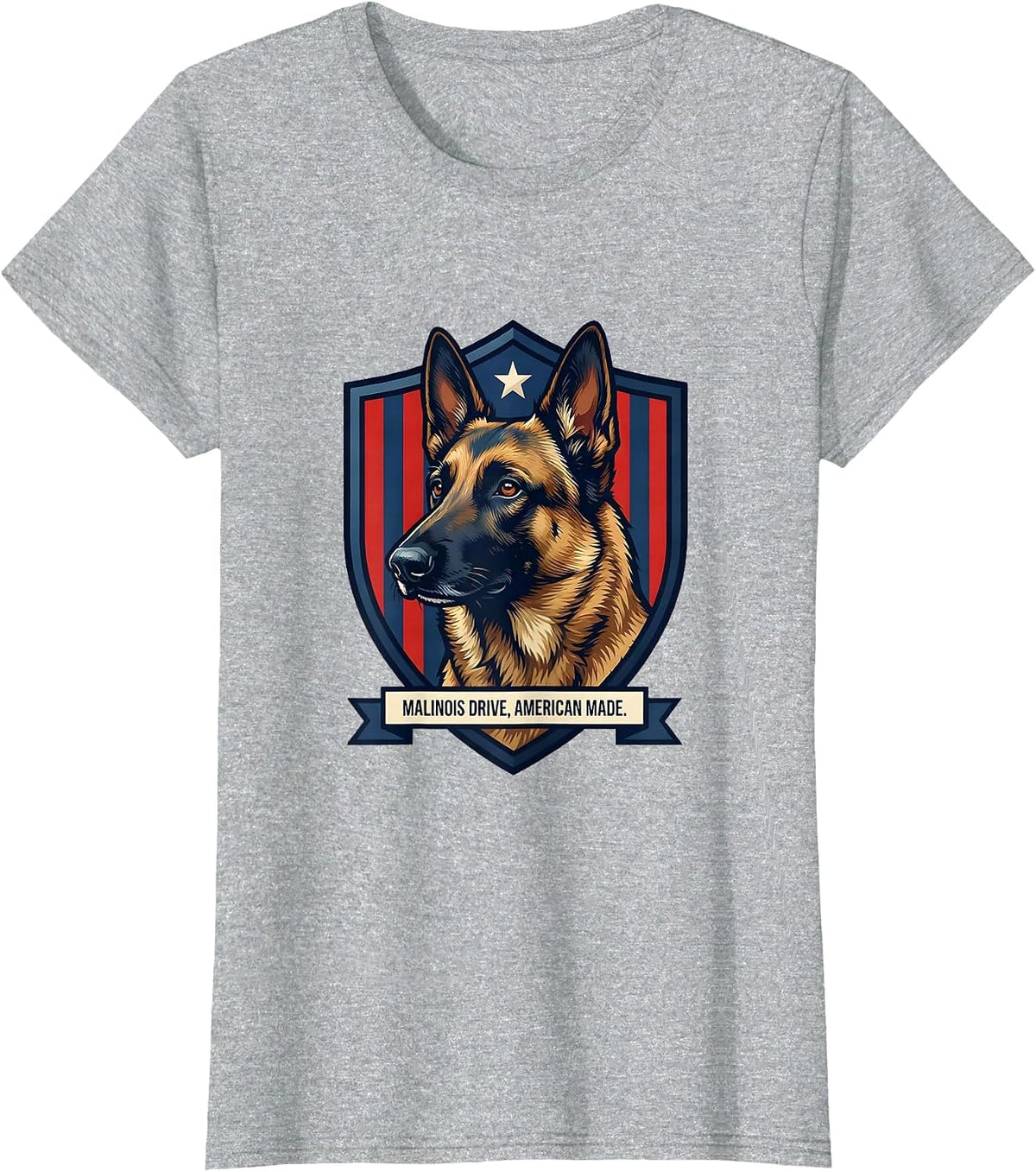Malinois Drive, American Made Belgian Malinois Dog Breed T-Shirt - Heather Grey
