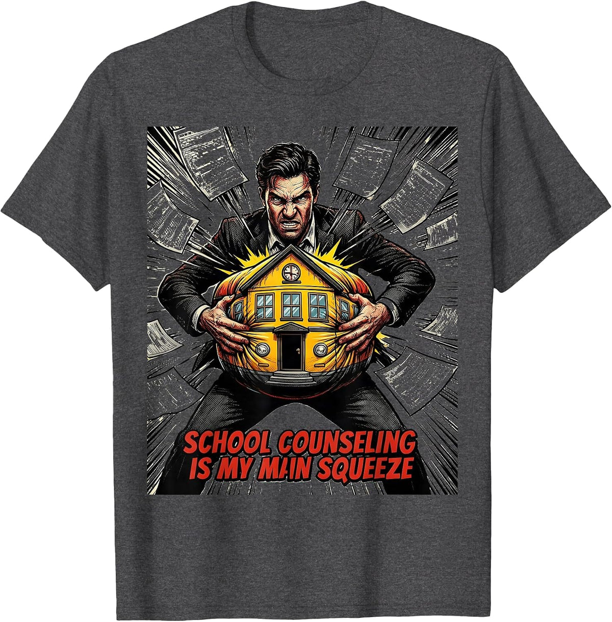 Men's School Counseling Is My Main Squeeze Comic Book School T-Shirt - Dark Heather Grey