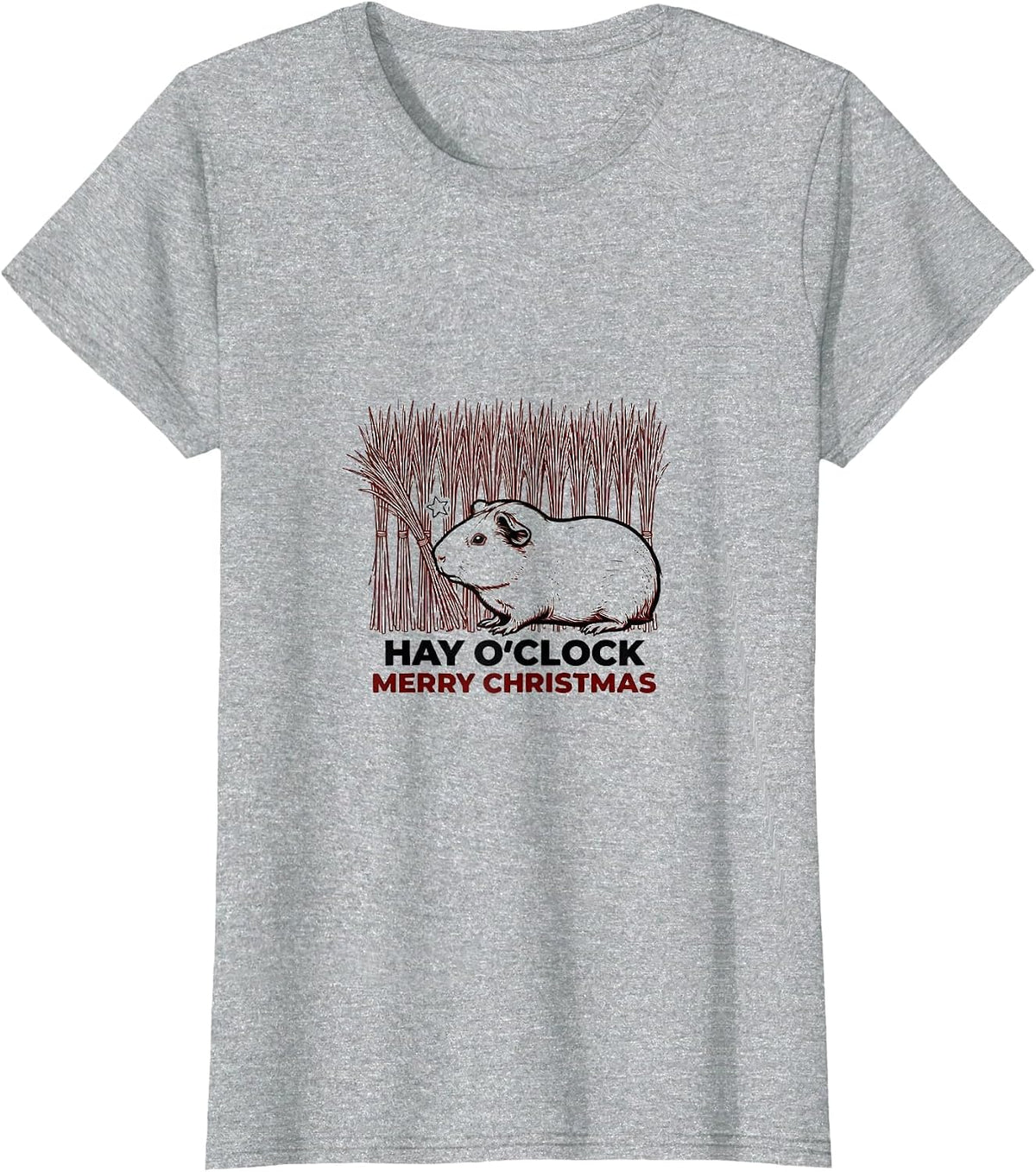 Hay O'Clock Merry Christmas Line Art Guinea Pig Pet Lover T-Shirt - Heather Grey