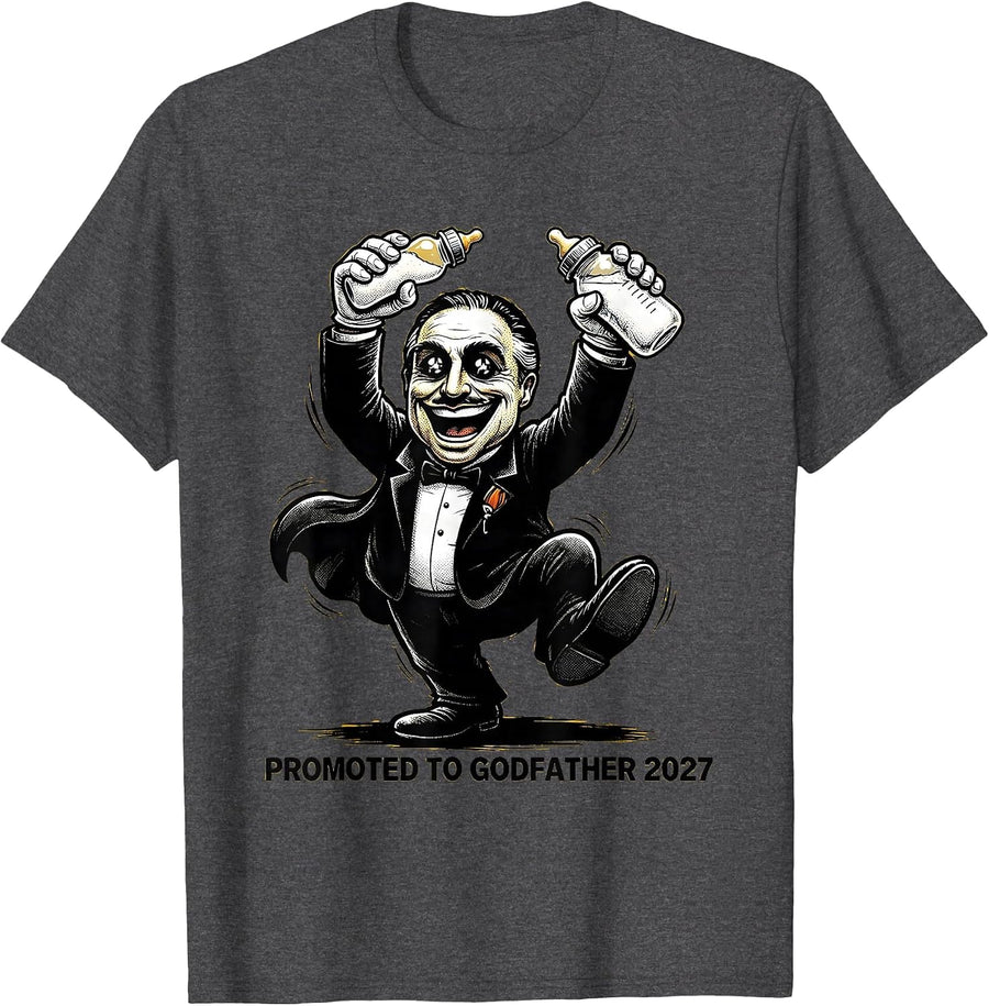Men's Promoted To Godfather 2027 Funny Pregnancy Announcement New T-Shirt - Dark Heather Grey