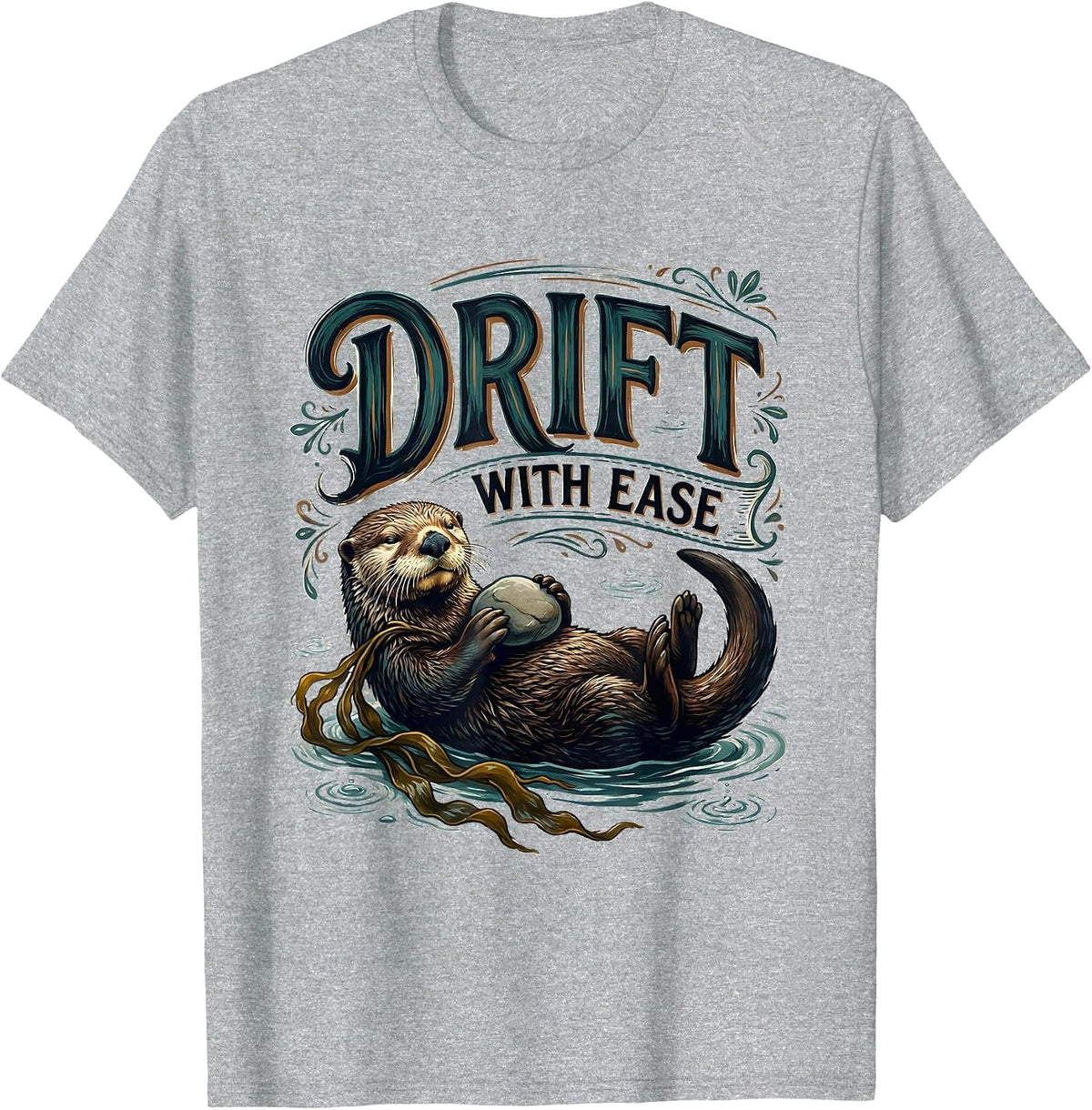 Men's Drift With Ease Funny Sea Otter Animal Lover Gift T-Shirt - Heather Grey
