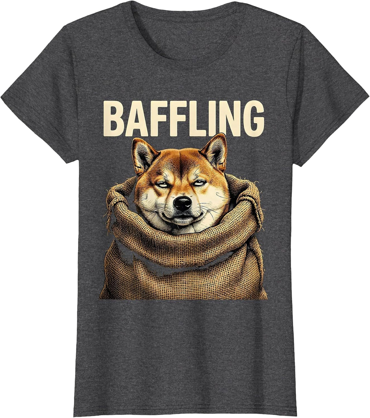 Women's Baffling Pop Art Shiba Inu Doge Meme Humor T-Shirt - Dark Heather Grey