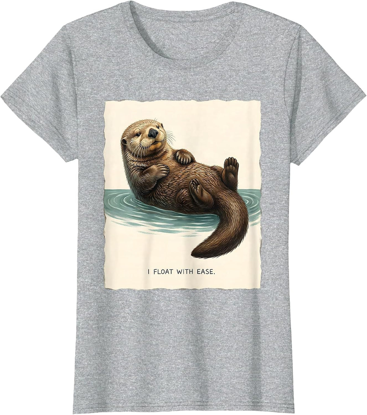 I Float With Ease Storybook Sea Otter Nature Humor T-Shirt - Heather Grey