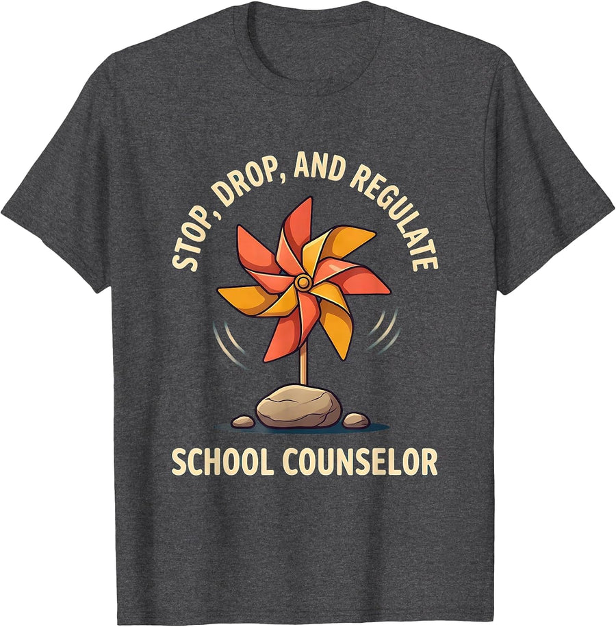 Men's Stop Drop And Regulate School Counselor T-Shirt - Dark Heather Grey