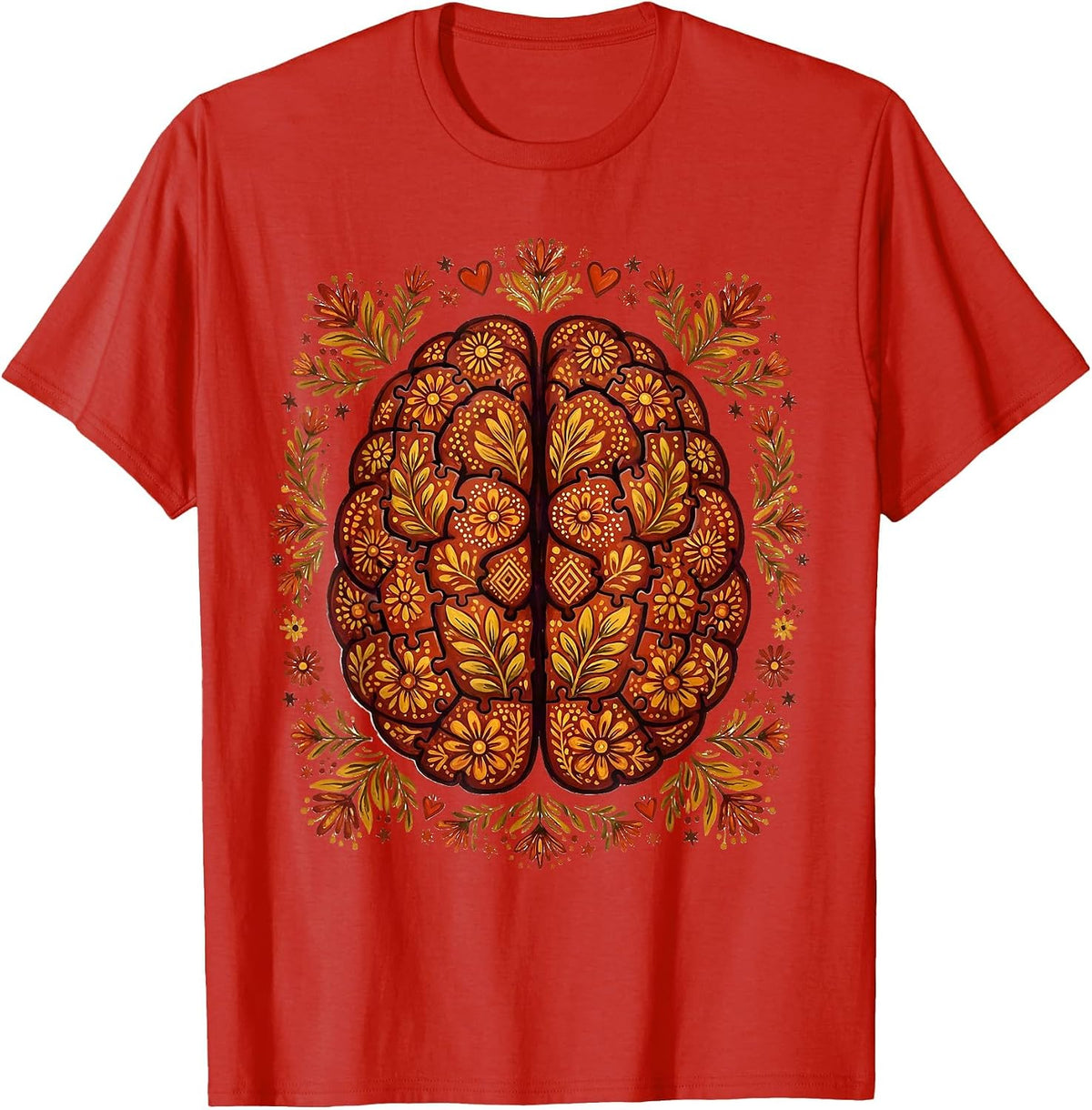 Men's Special Education Puzzle Brain Graphic Design T-Shirt - Red