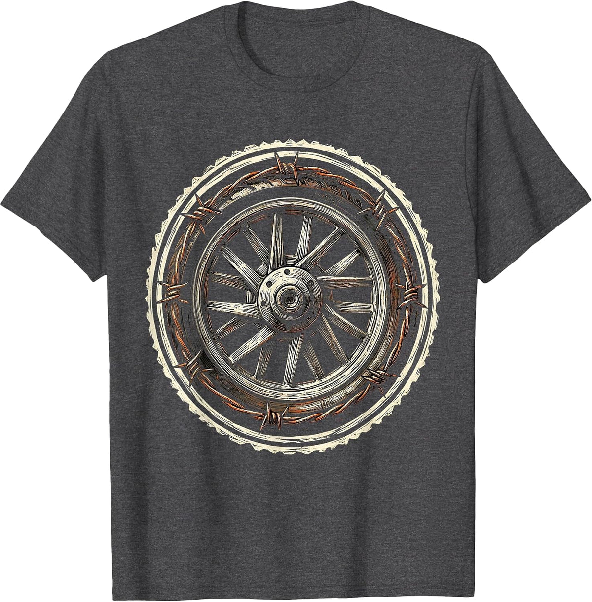 Men's Freedom Rider Motorcycle Wheel Barbed Wire Design T-Shirt - Dark Heather Grey