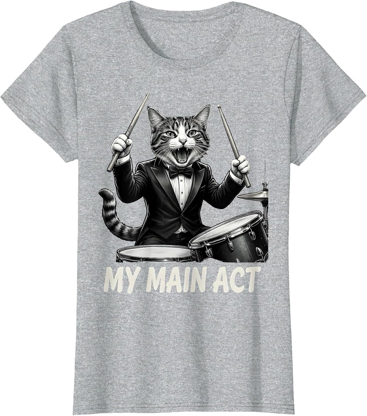 Women's My Main Act Funny Cat Rock Band Musician Humor T-Shirt - Heather Grey
