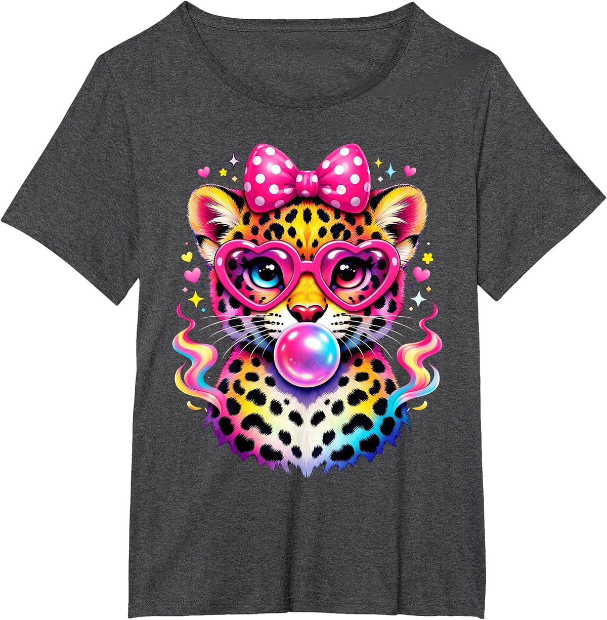 Funny Leopard Glasses Blowing Bubble Gum Back to School Kids T-Shirt - Dark Heather Grey