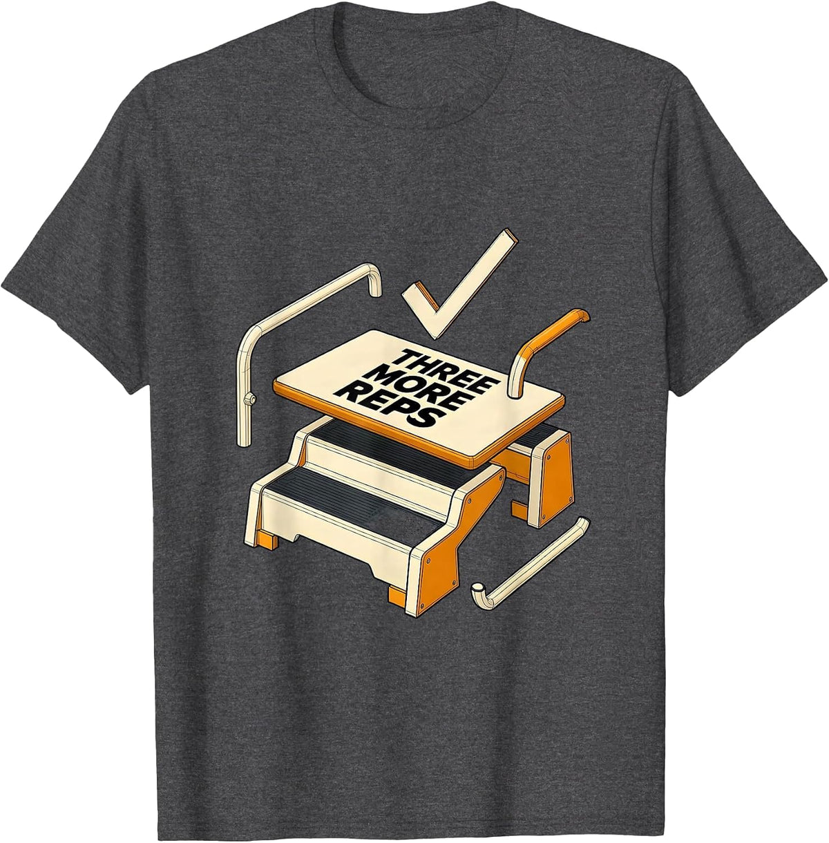 Men's Three More Reps Physical Therapy PT Humor Rehab T-Shirt - Dark Heather Grey